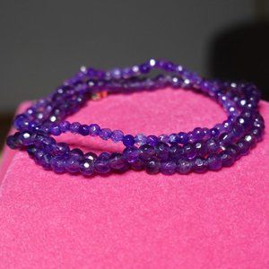 (NWT) Genuine Faceted & Smooth Amethyst (3) Bracelet Stack/Set